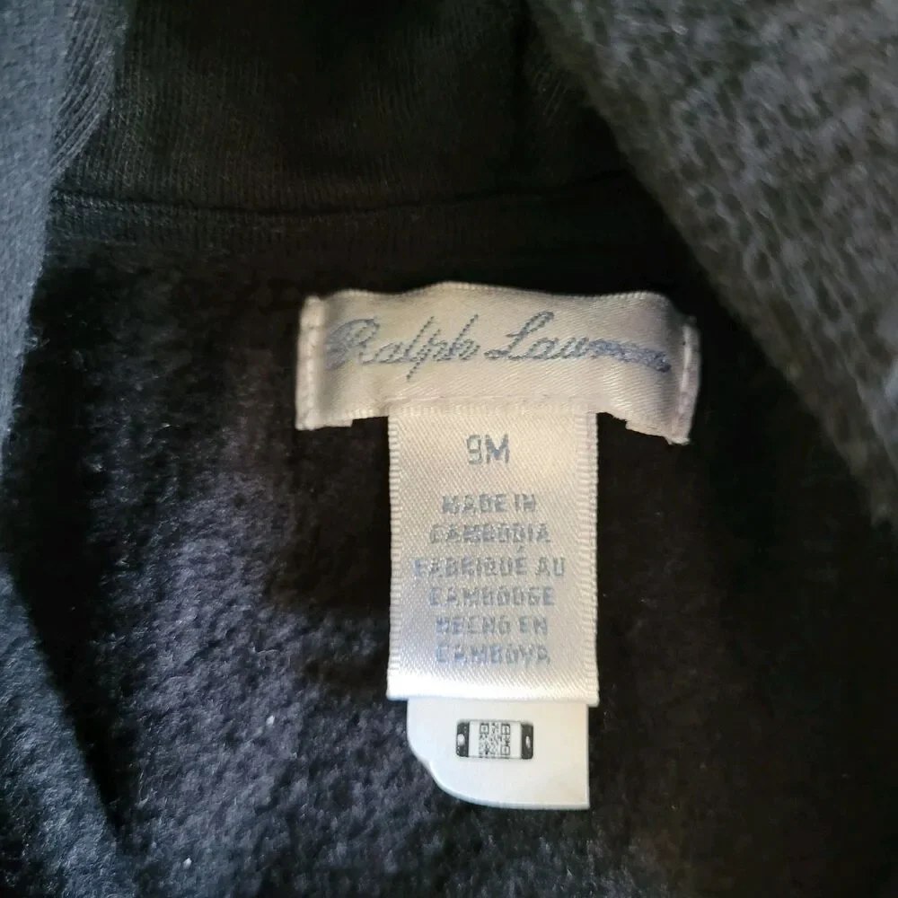 Polo Ralph Lauren Baby Boys Cotton Fleece Hoodie Color Black Zip Up 9 Months